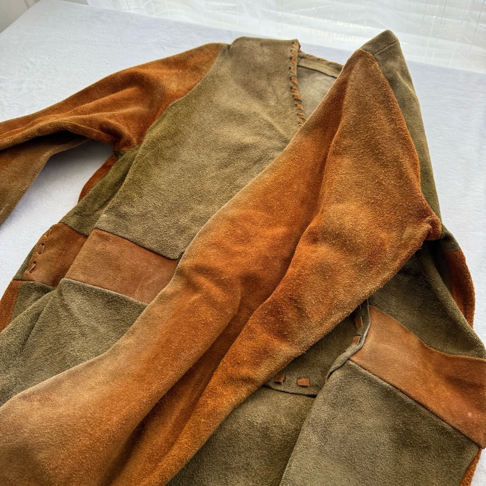 Vintage 70s Suede Leather Patchwork Pullover Shir… - image 5